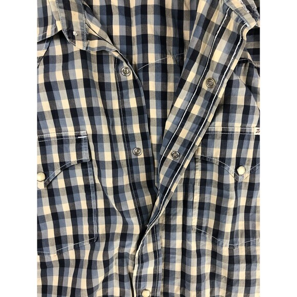 Lucky Brand Plaid Western Shirt Men’s Size XL Pearl Snap Short-Sleeve Rodeo Blue - Picture 7 of 11